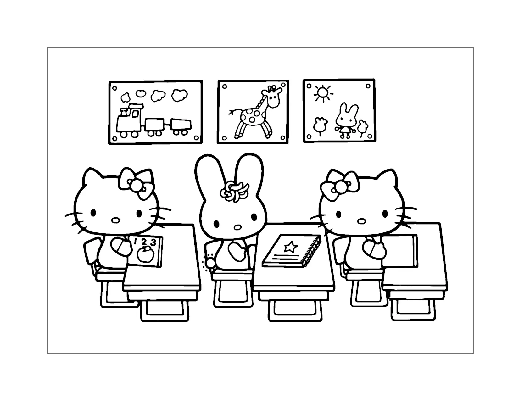 Hello Kitty In The Classroom Coloring Page