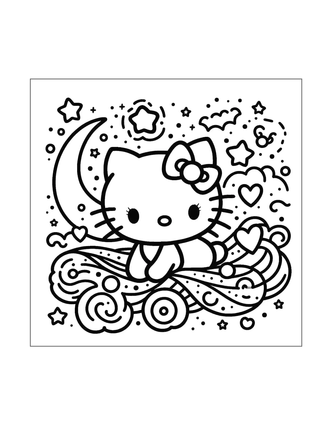 Hello Kitty In The Clouds Coloring Page