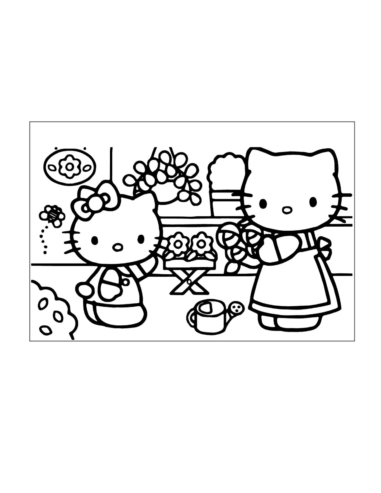 Hello Kitty Loves Flowers Coloring Page