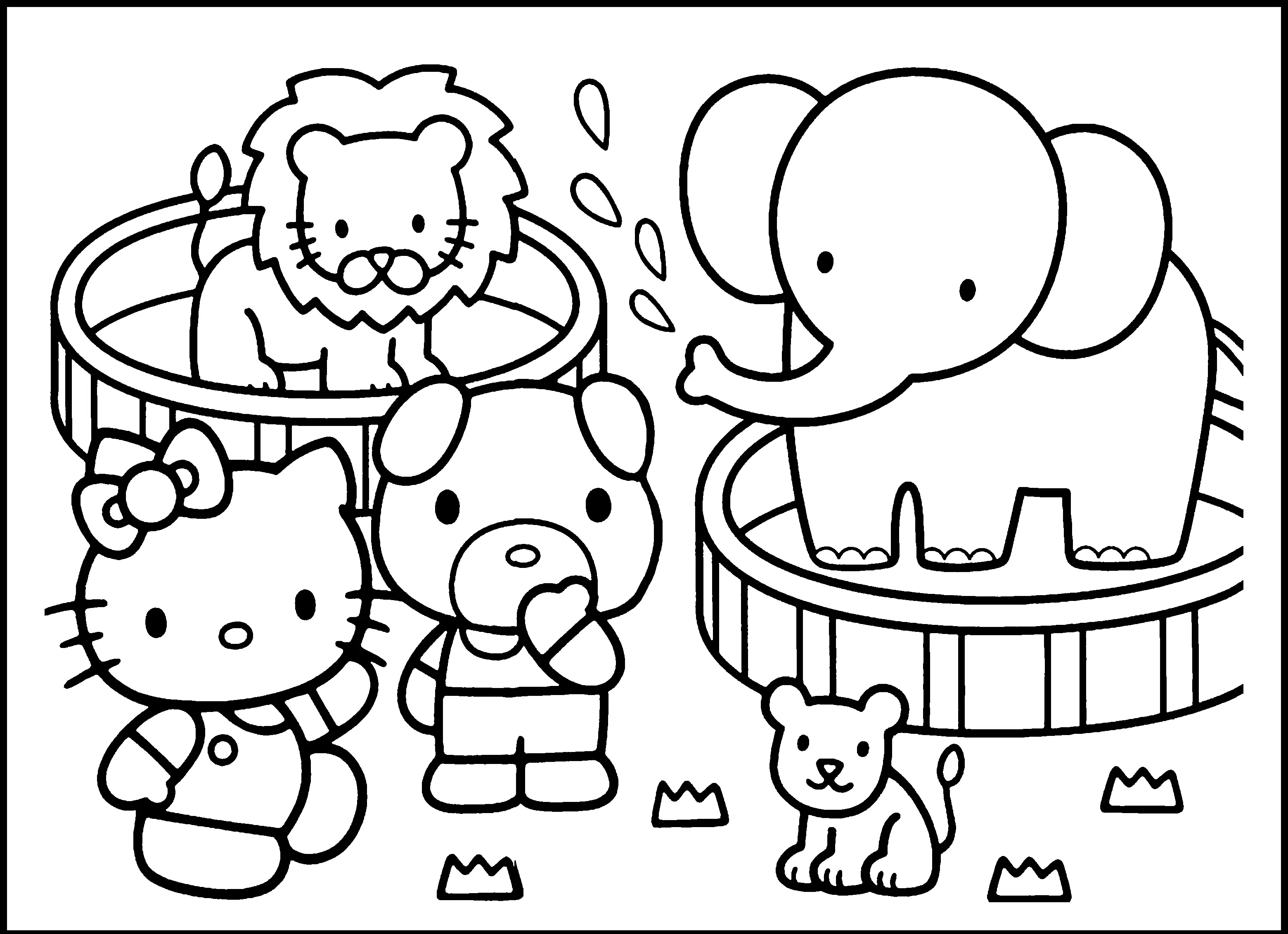 Hello Kity Circus Coloring Page For Kindergarten