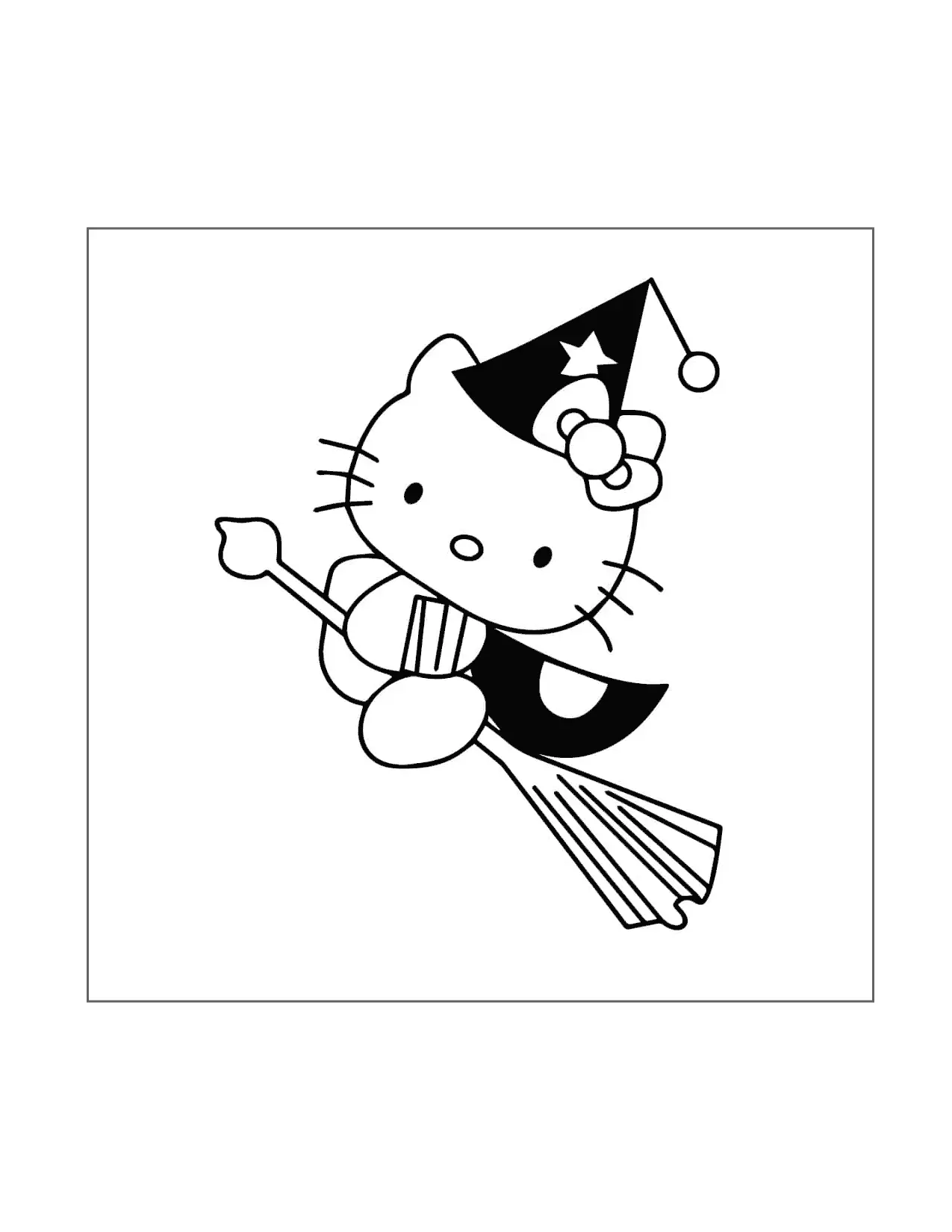 Hello Kitty Witch Riding A Broom Coloring Page