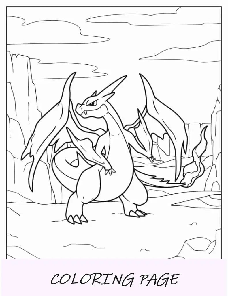 Página para colorir do cartão Pokémon Charizard
