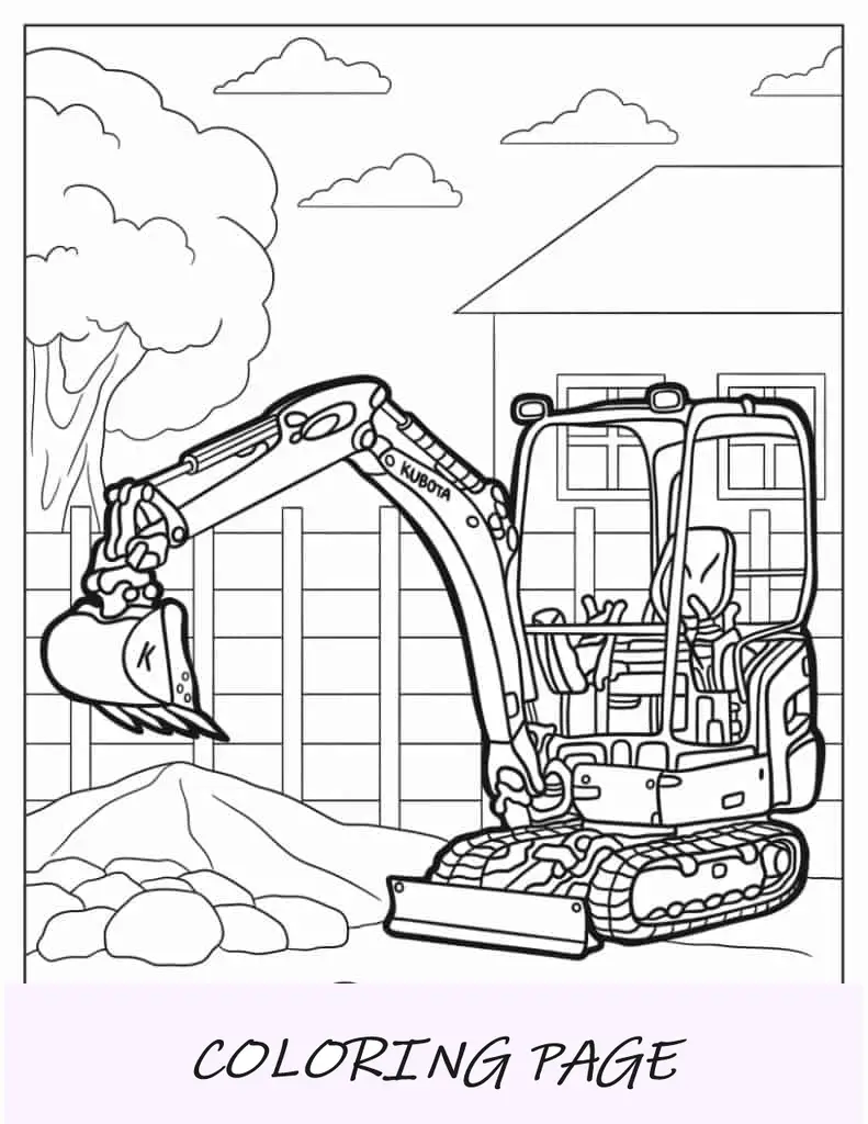Miniexcavadora Kubota para colorear