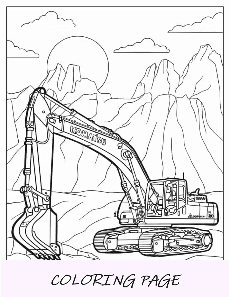 Excavadora Komatsu para colorear para niños