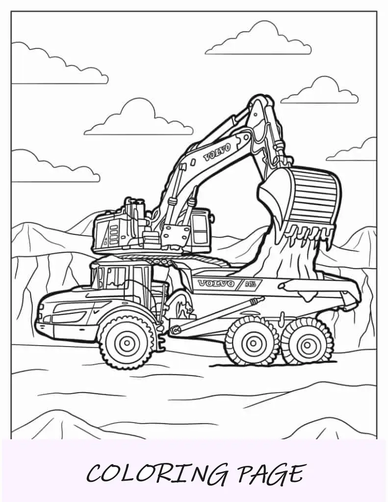 Dibujo para colorear de una excavadora Volvo