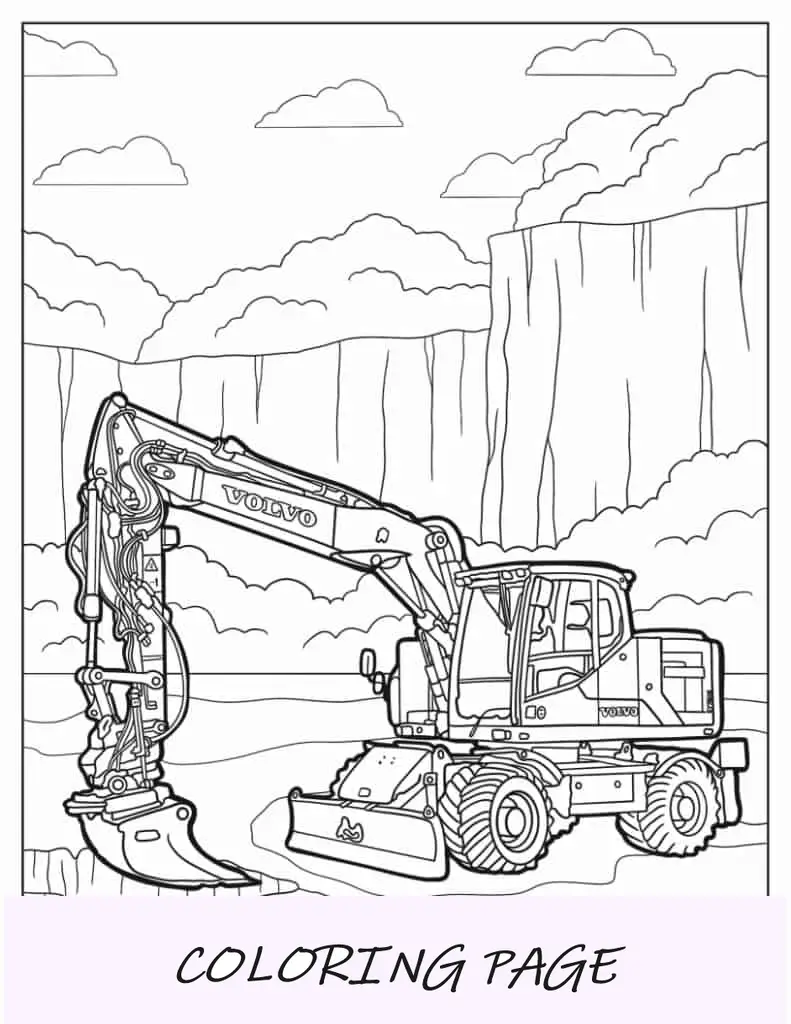 Excavadora Volvo Con Ruedas Para Colorear