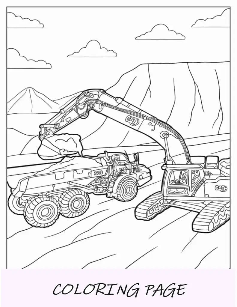 Excavadora minera arrojando rocas sobre un camión