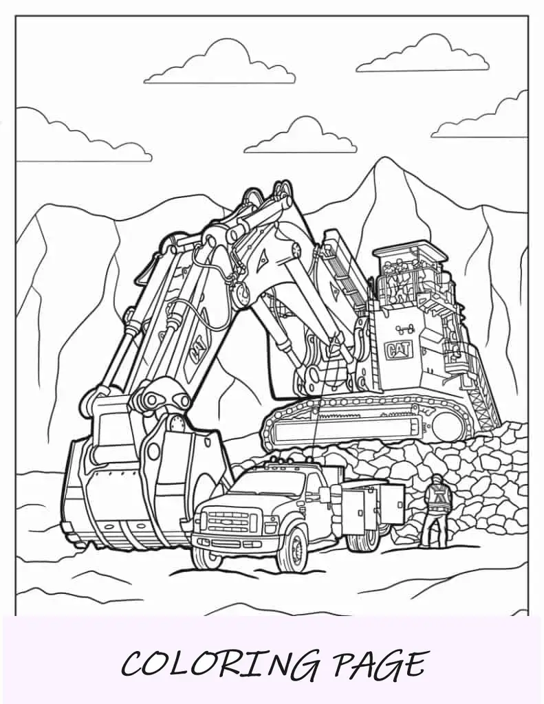 Excavadora CAT de minería grande con cucharón para colorear