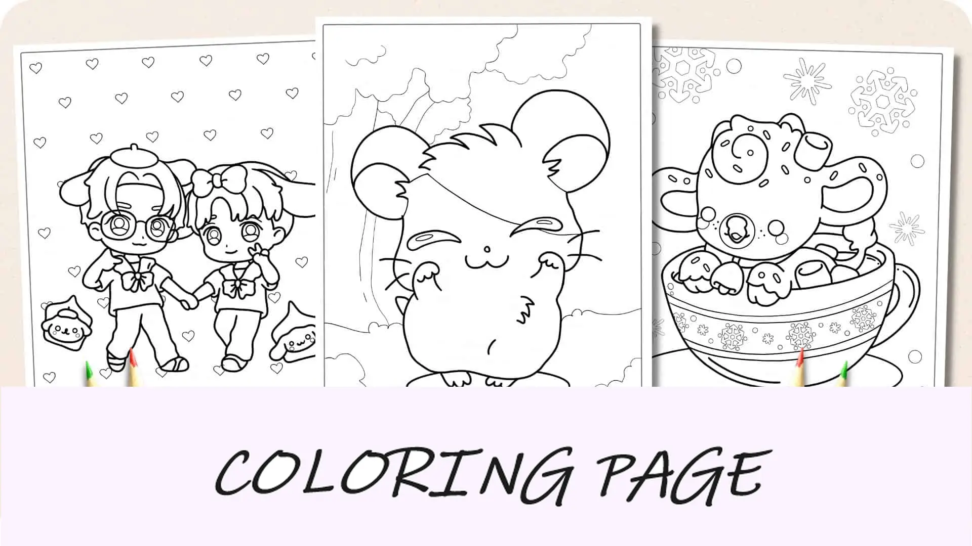 Imagem em destaque da página para colorir Kawaii