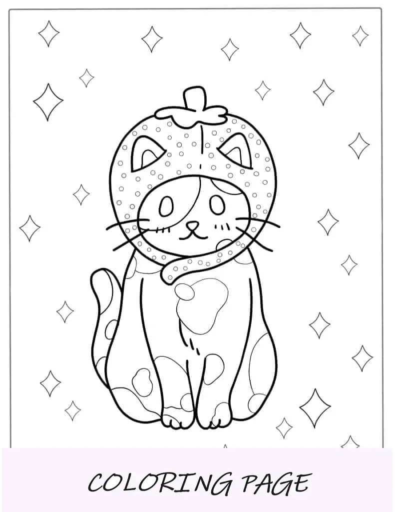 Gato Kawaii usando um melão para colorir