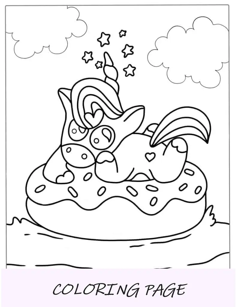 Esboço simples de um unicórnio Kawaii para colorir