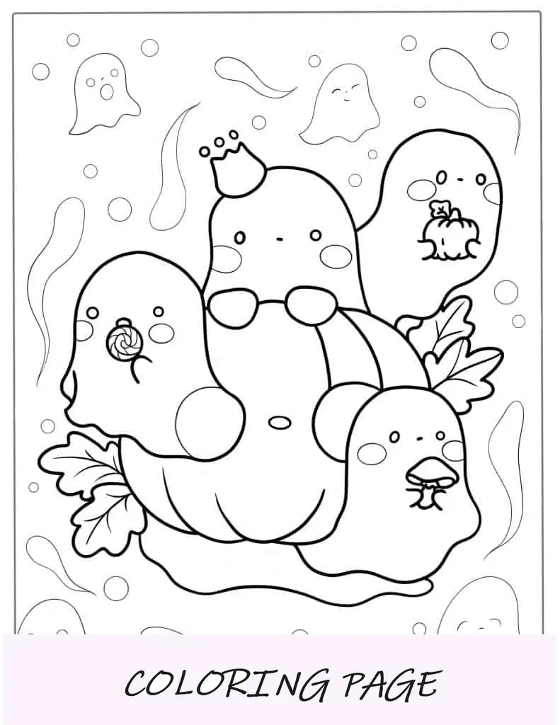 Tema Halloween Kawaii com fantasmas para colorir