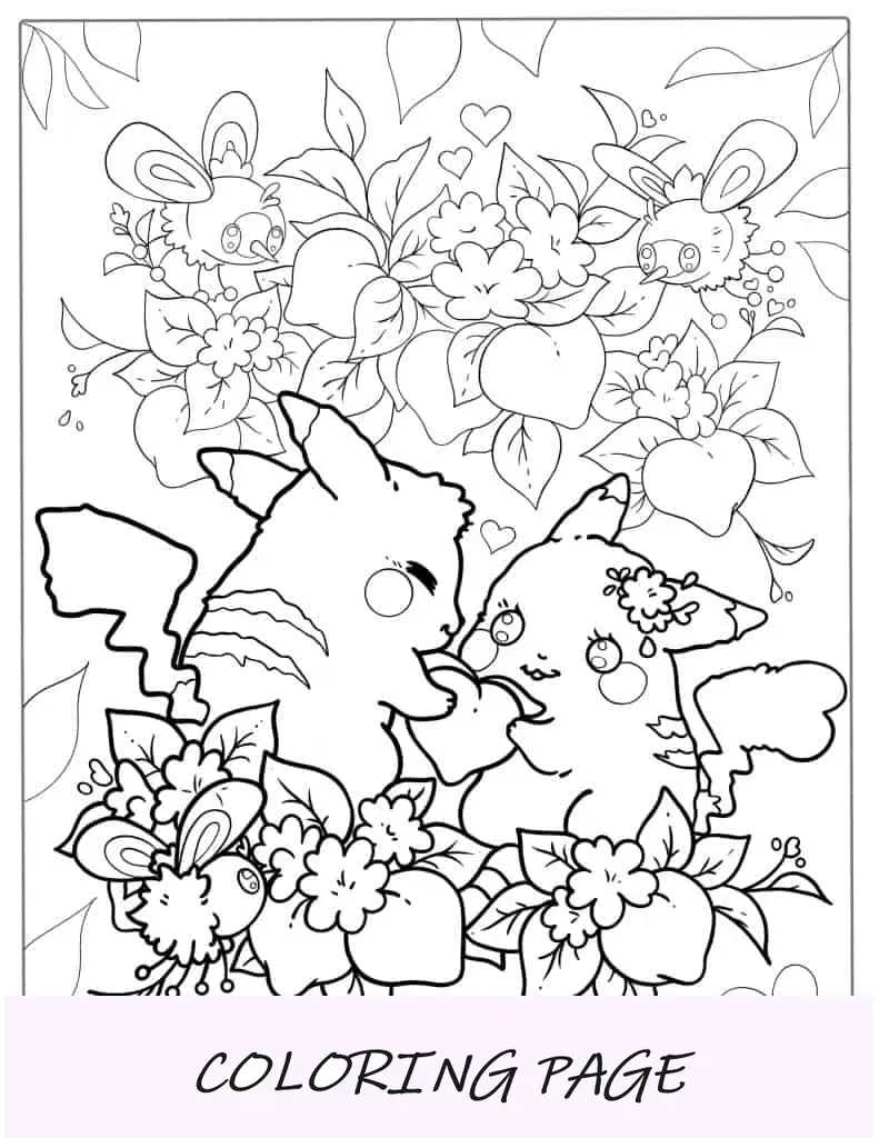Kawaii Pikachu detalhado para colorir