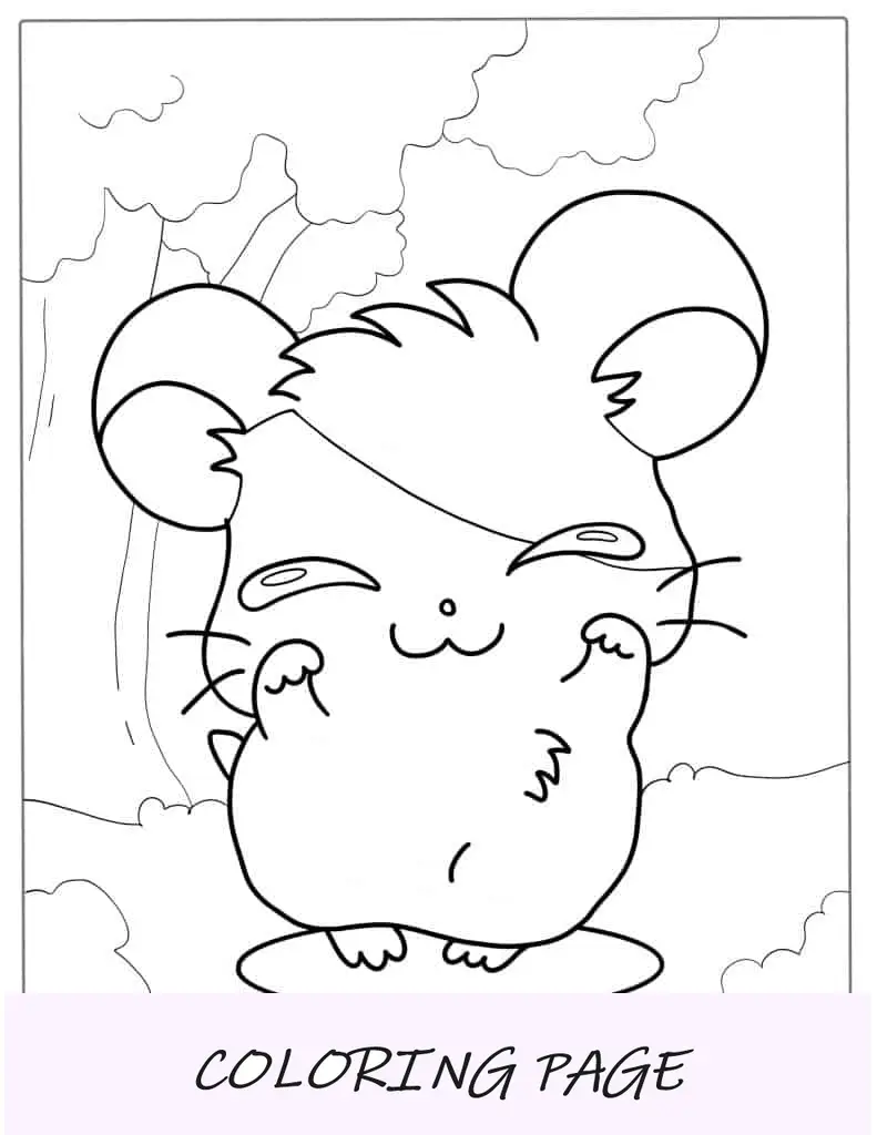 Página para colorir de hamster Kawaii fofo