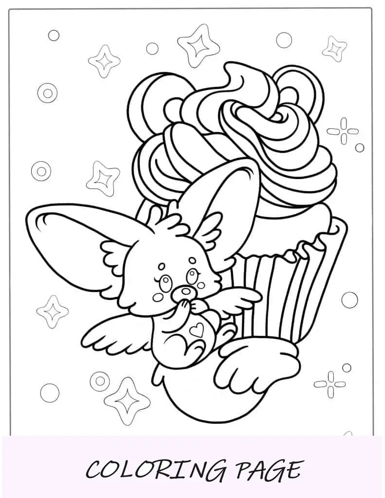Página para colorir de cupcake fofo Kawaii