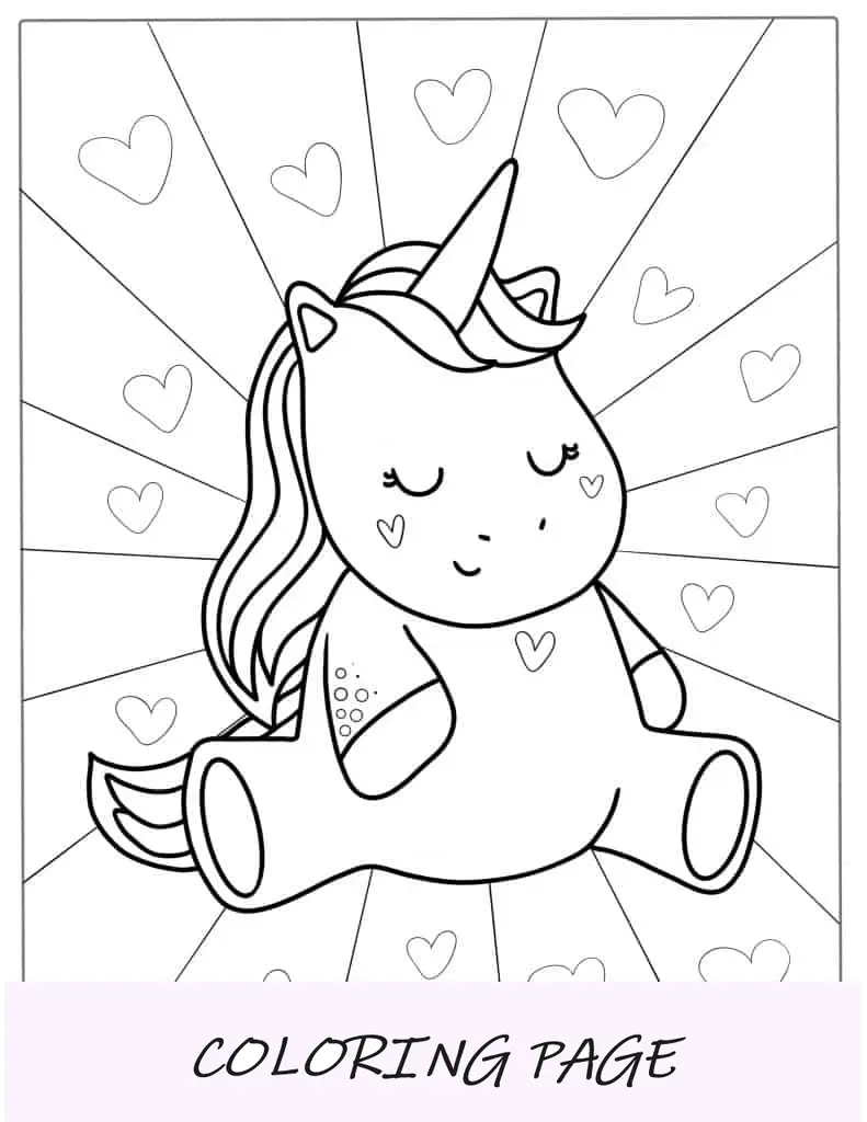 Página para colorir de unicórnio Kawaii