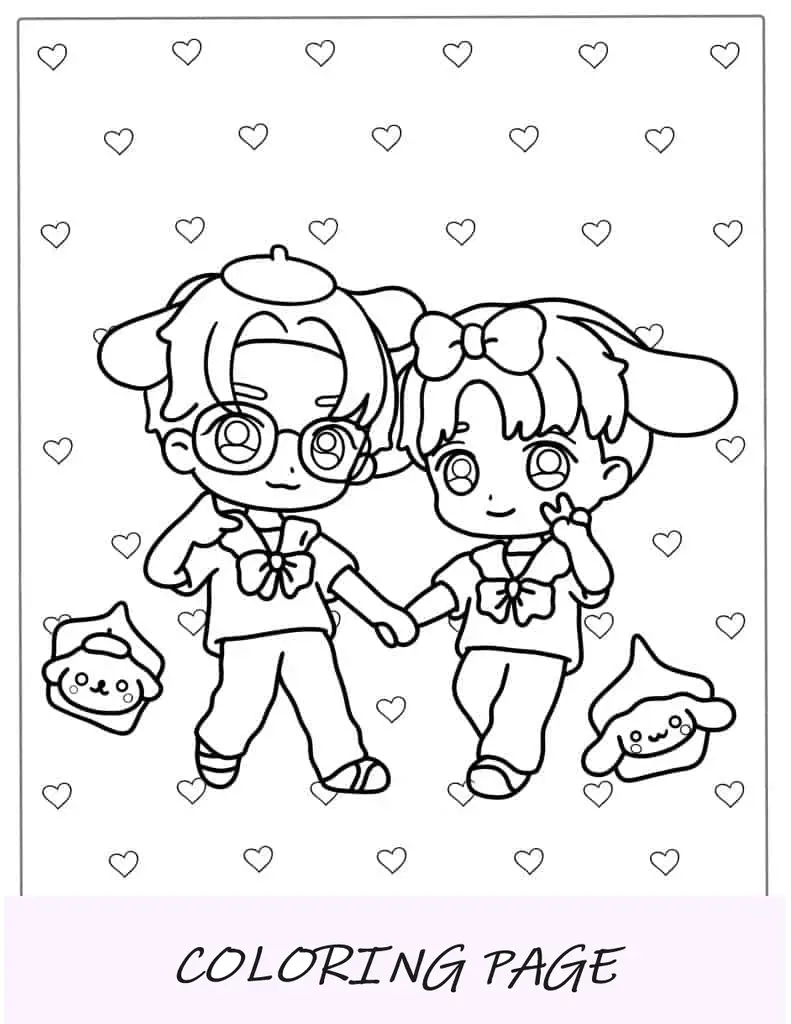 Página para colorir de Kawaii Chibi
