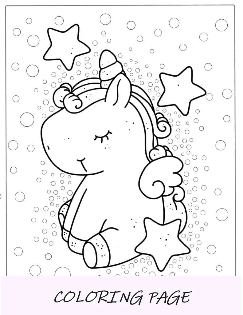 Adorável imagem para colorir de unicórnio Kawaii