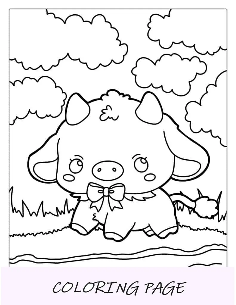 Página para colorir de vaca fofa Kawaii