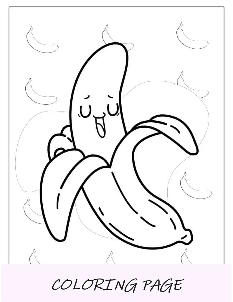 Coloração de banana Kawaii fofa e sorridente
