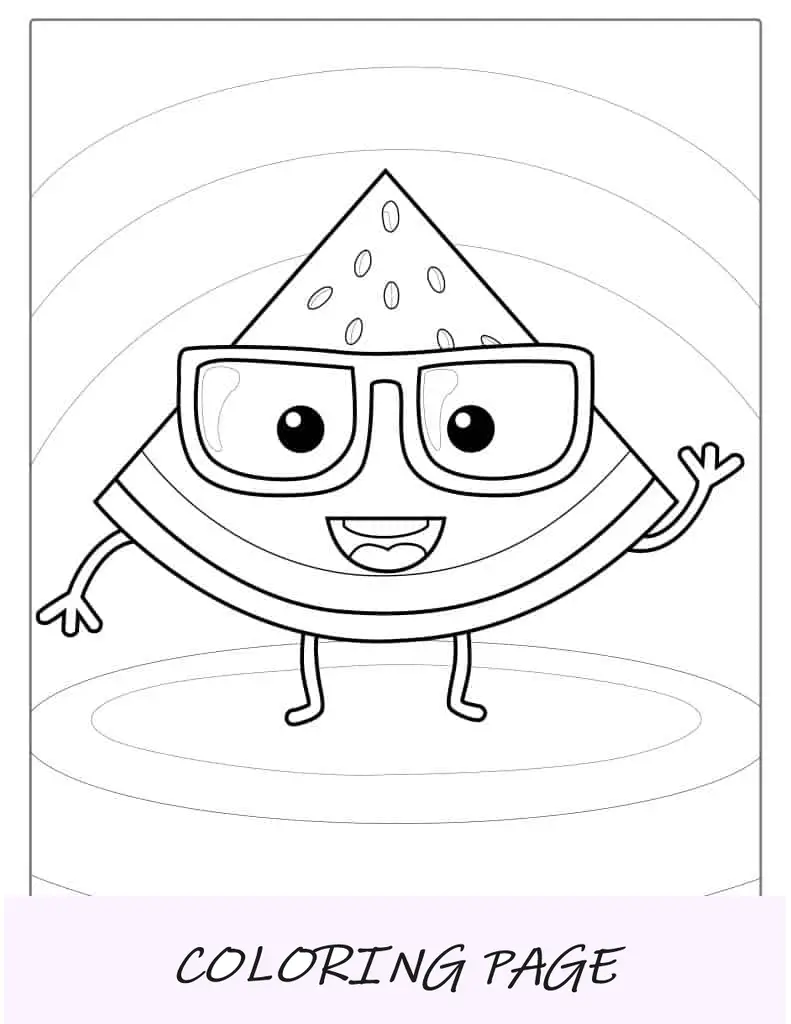 Coloração fofa de melancia Kawaii para crianças em idade pré-escolar
