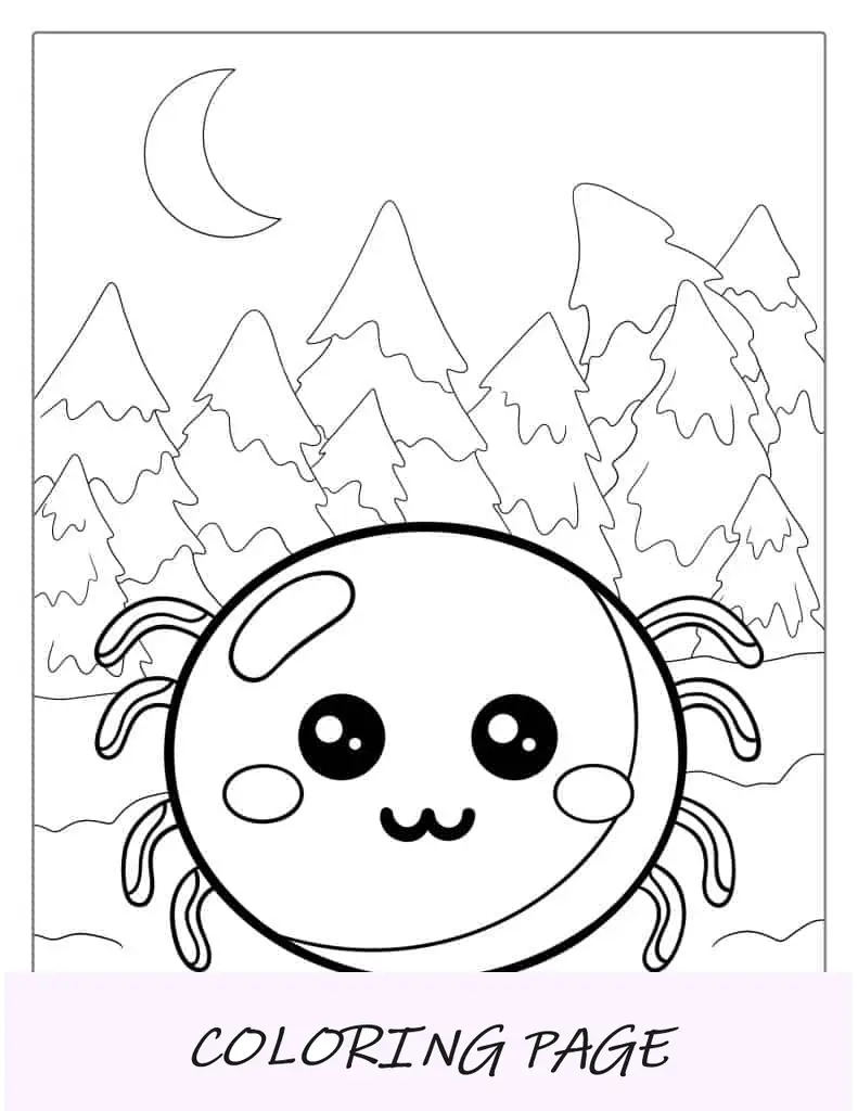 Adorável página para colorir de aranha Kawaii