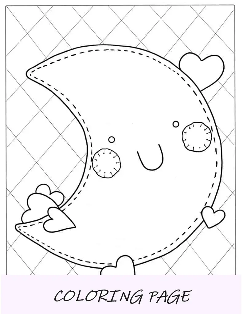 Lua fofa costurada Kawaii para colorir