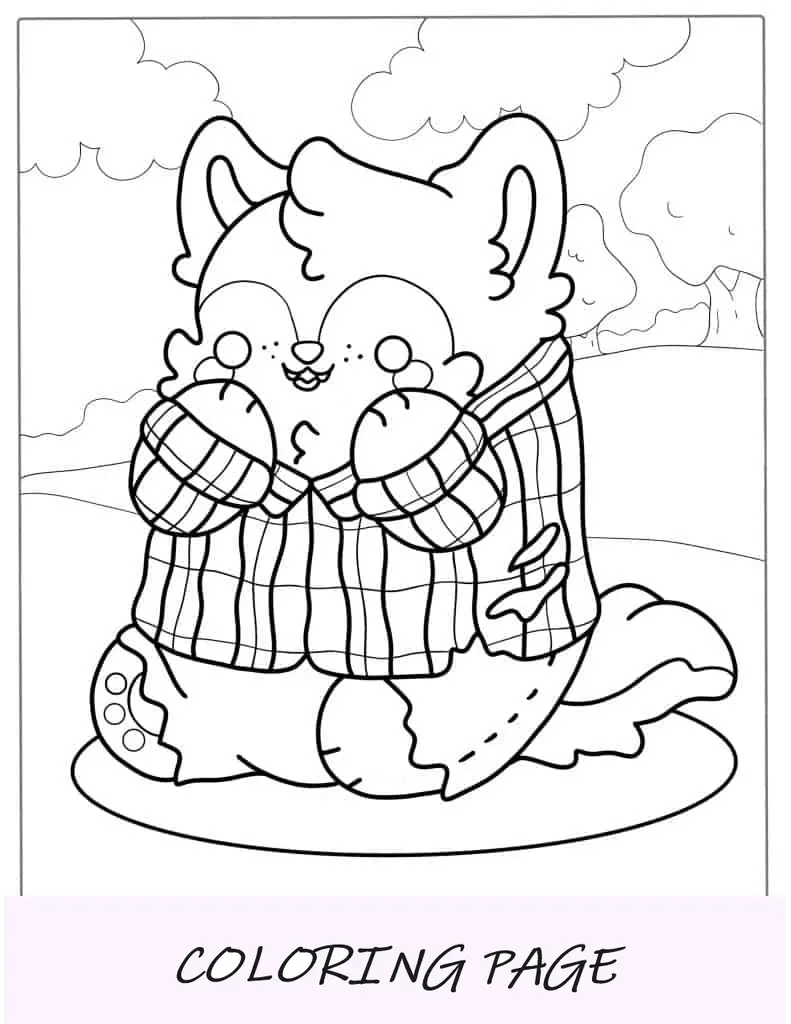 Adorável Kawaii Fox para colorir