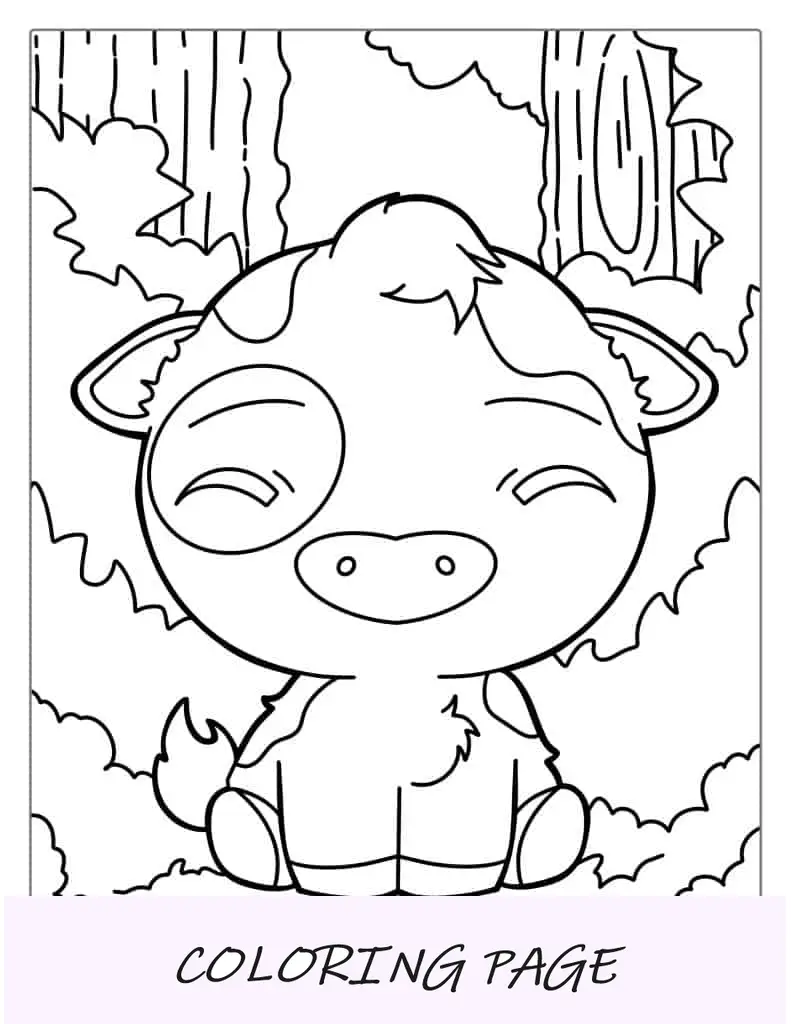 Coloração fofa de vaca Kawaii para crianças em idade pré-escolar