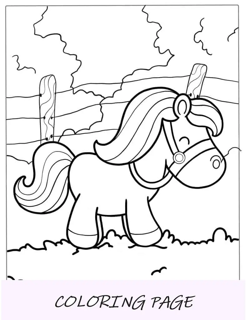 Adorável cavalo Kawaii para colorir para crianças