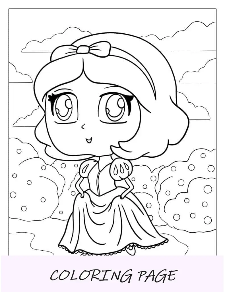 Imagem fofa para colorir branca de neve Kawaii