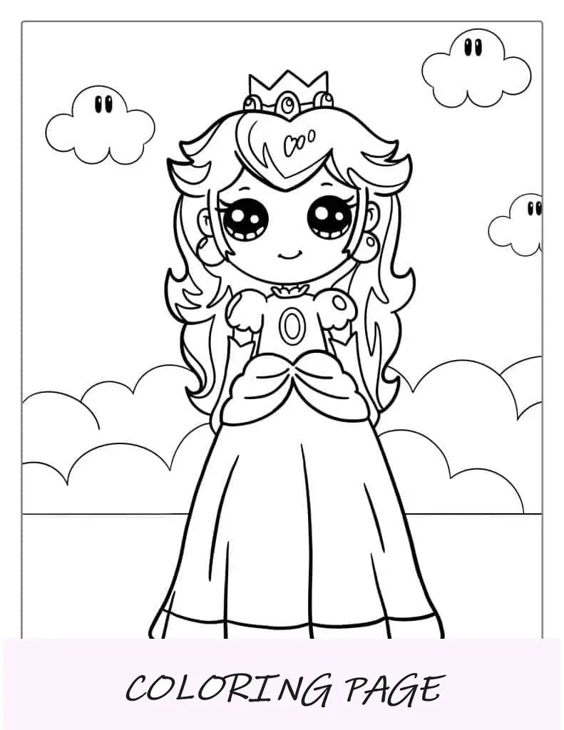 Página para colorir de pêssego Kawaii para crianças
