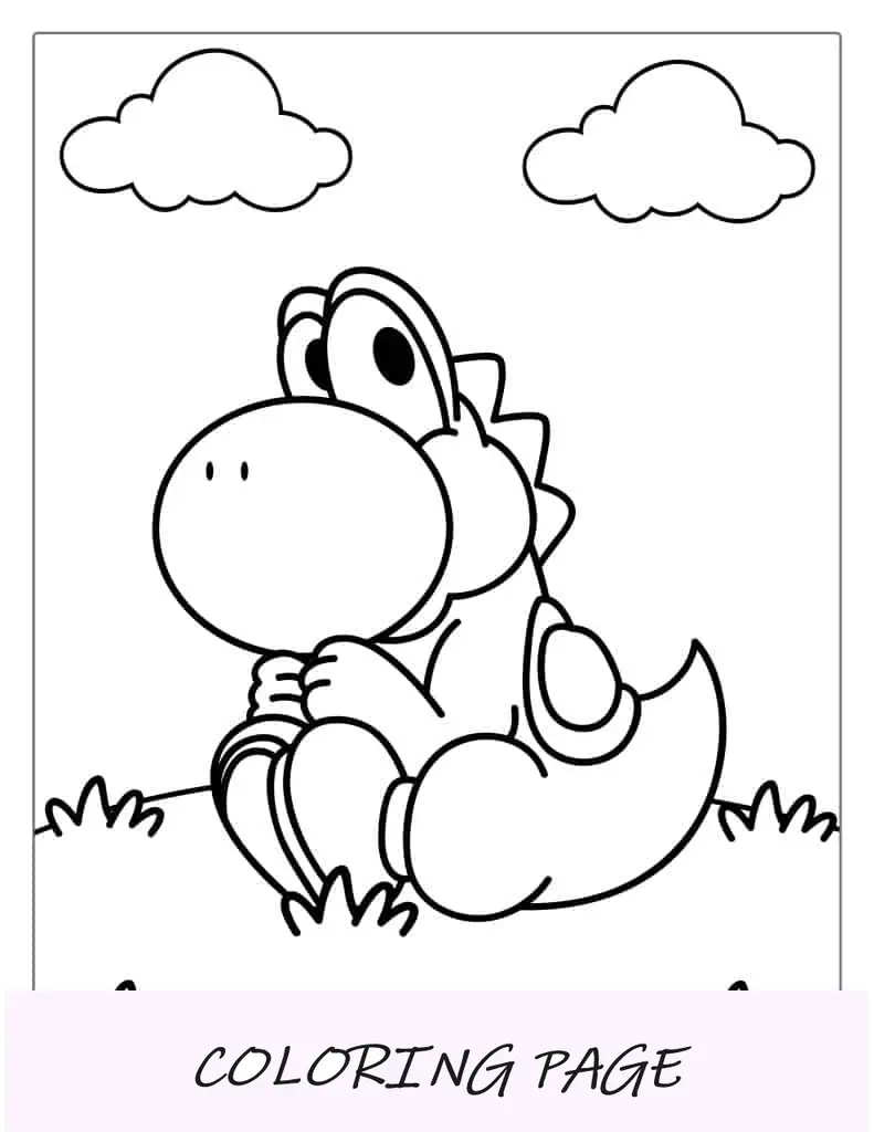 Kawaii Yoshi sentado no campo para colorir para crianças