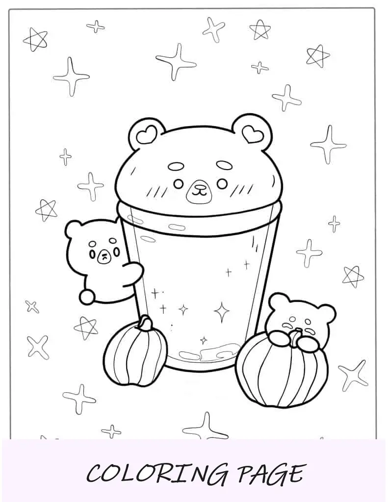 Imagens para colorir de milkshake de ursinho de pelúcia Kawaii