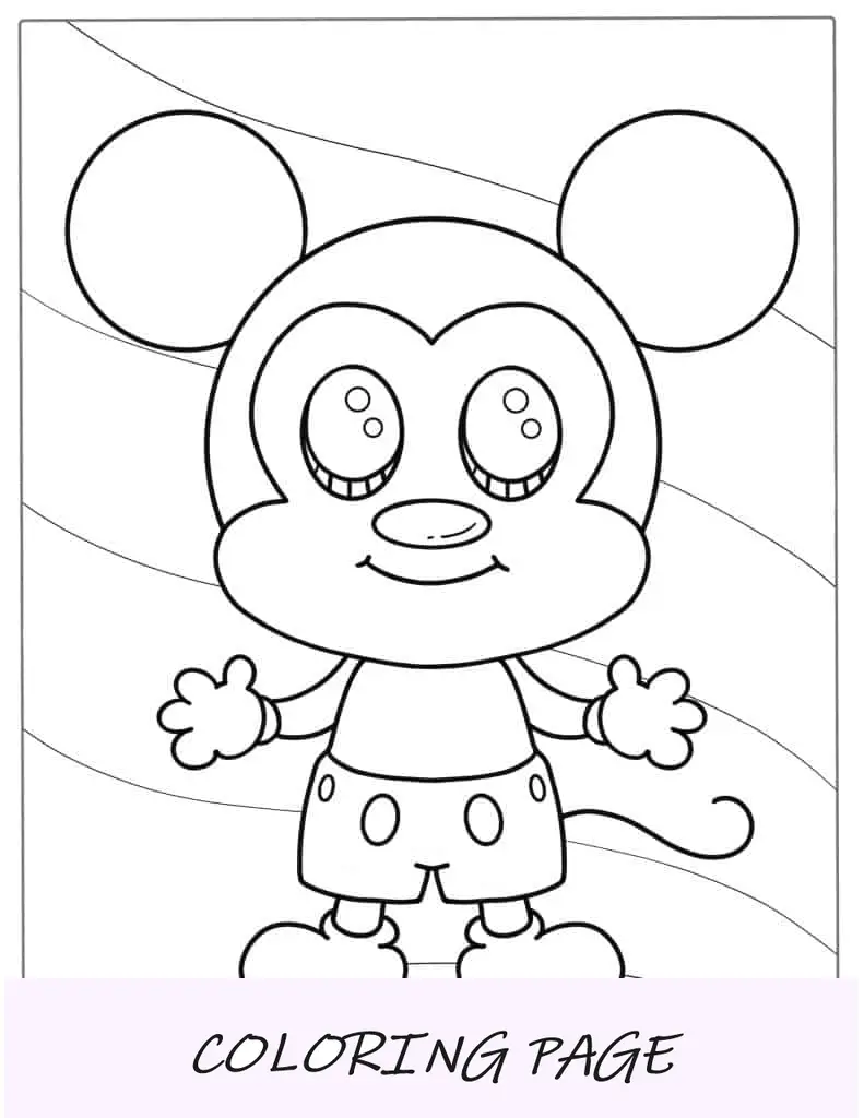 Página para colorir fofa do Mickey Mouse Kawaii