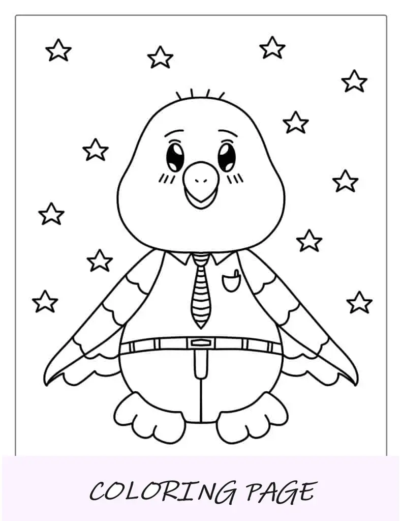 Águia careca kawaii fofa com estrelas para colorir