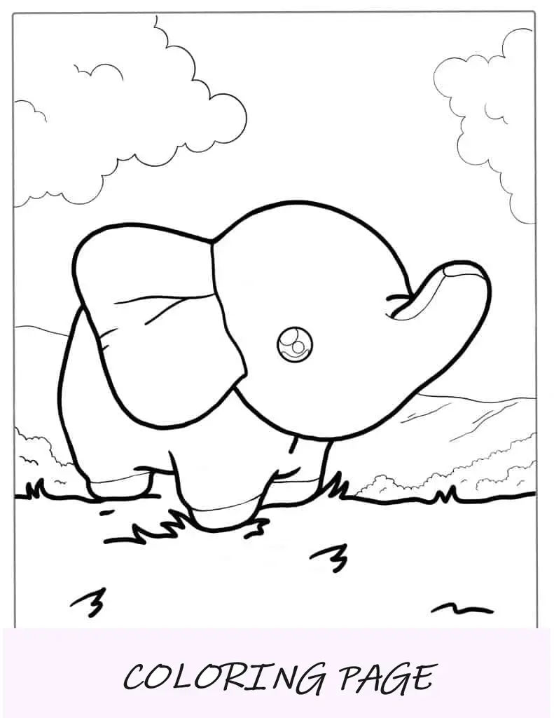 Elefante Kawaii com tromba pequena