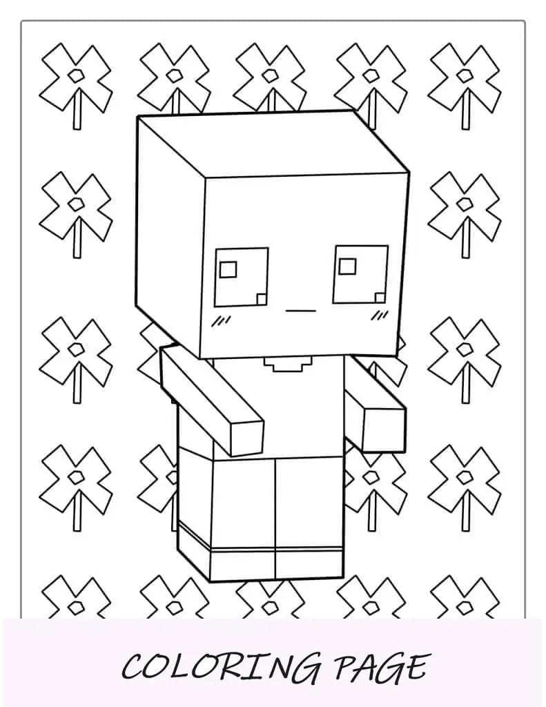 Kawaii Minecraft Steve fofo para colorir