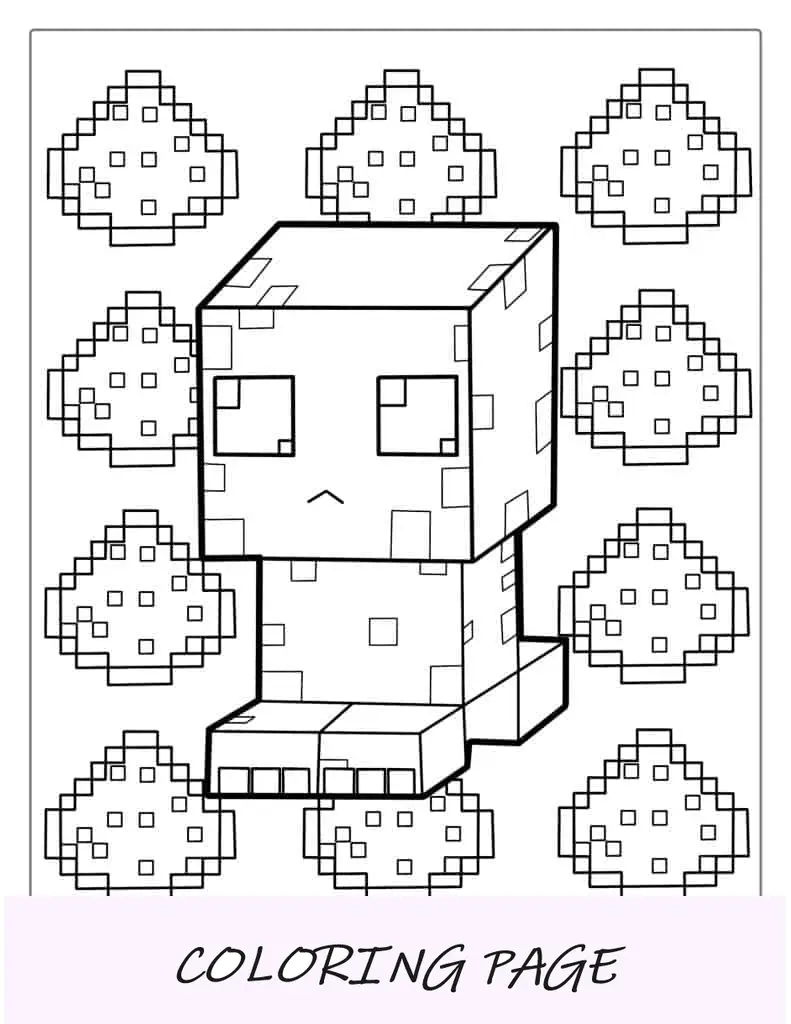 Página para colorir de Minecraft Creeper com tema Kawaii fofo