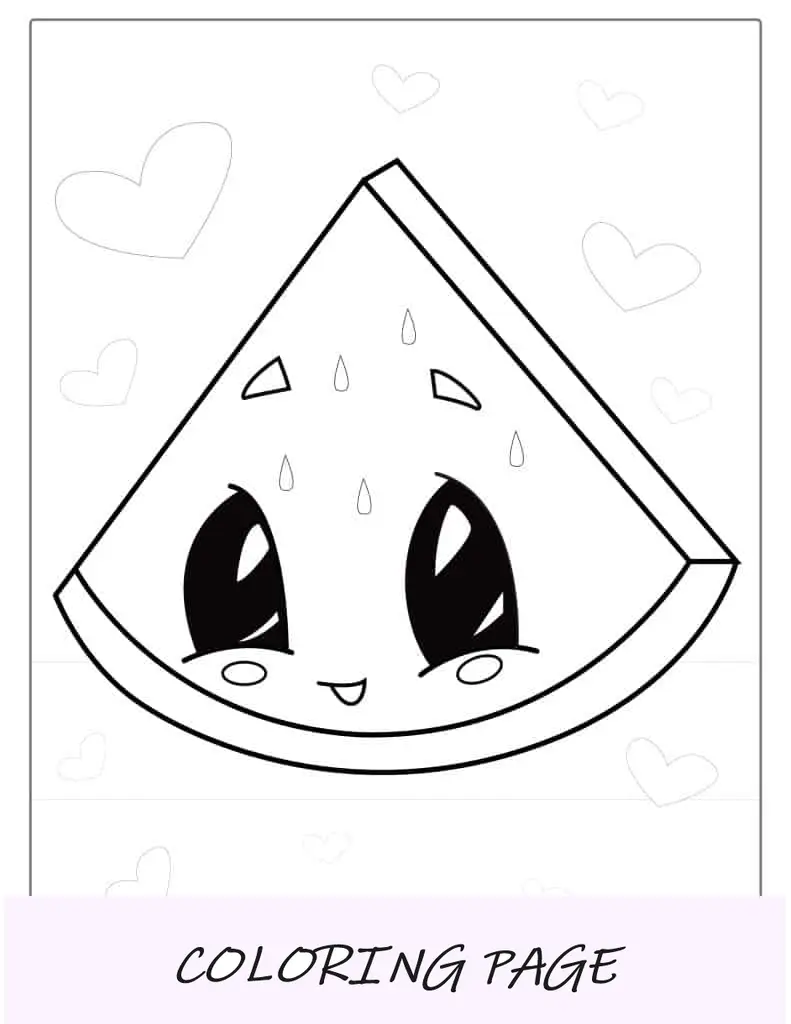 Linda página para colorir de melancia Kawaii para crianças