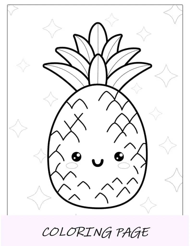 Coloração fofa de abacaxi Kawaii para crianças em idade pré-escolar