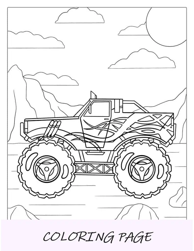 Dibujo para colorear de un Monster Truck en el desierto