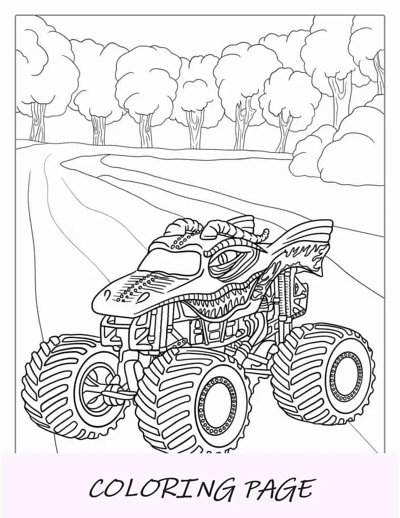 Página para colorear de Dragon Slayer Monster Truck