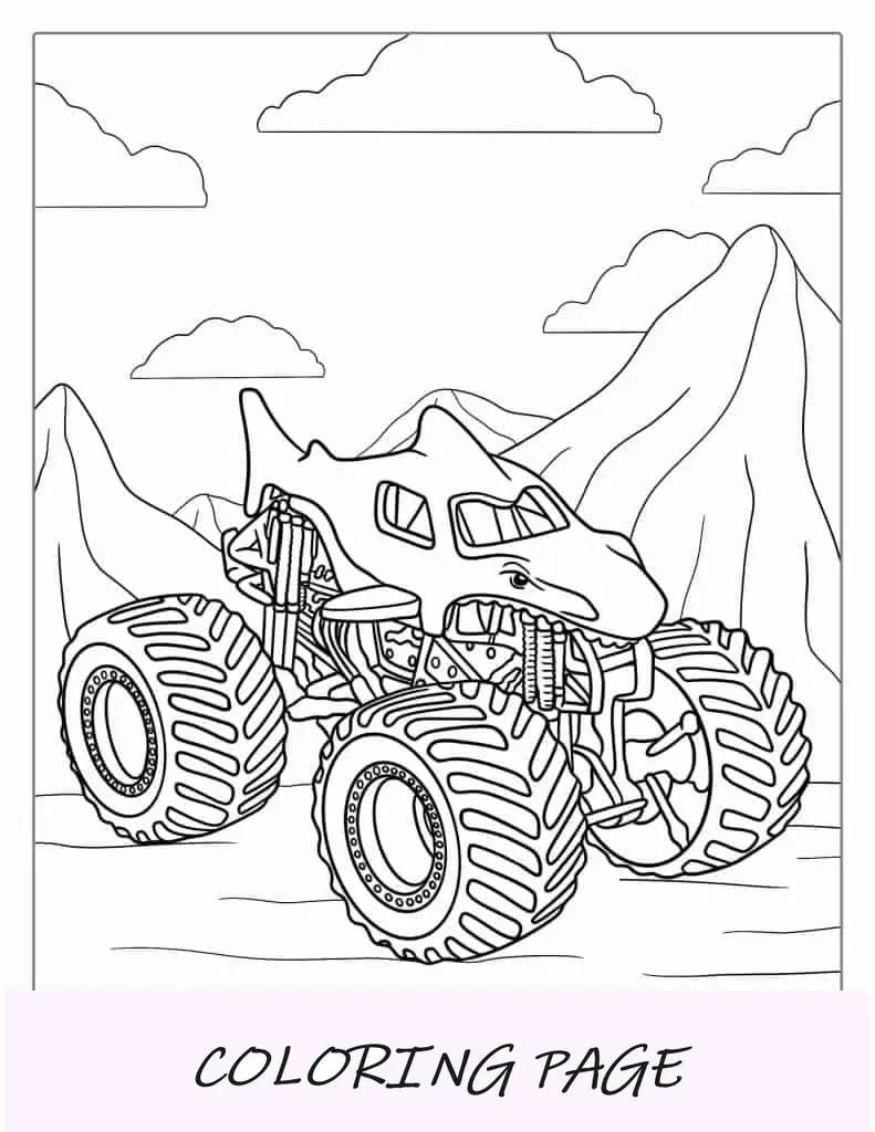 Página para colorear de Magalodon Monster Truck