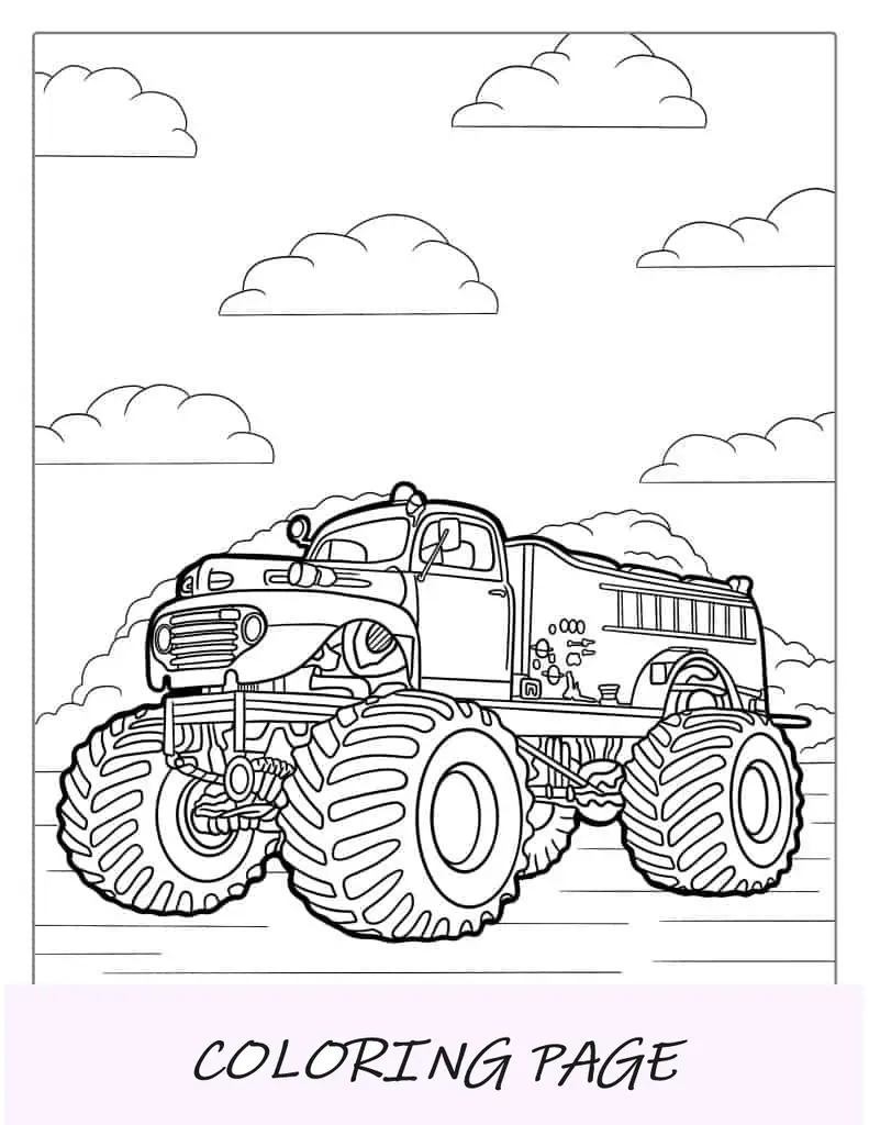 Dibujo para colorear de camión monstruo de fuego