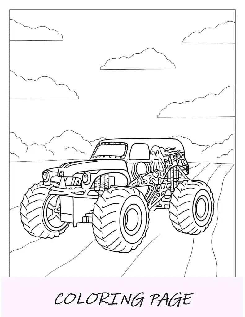 Página para colorear de camión monstruo excavador de tumbas
