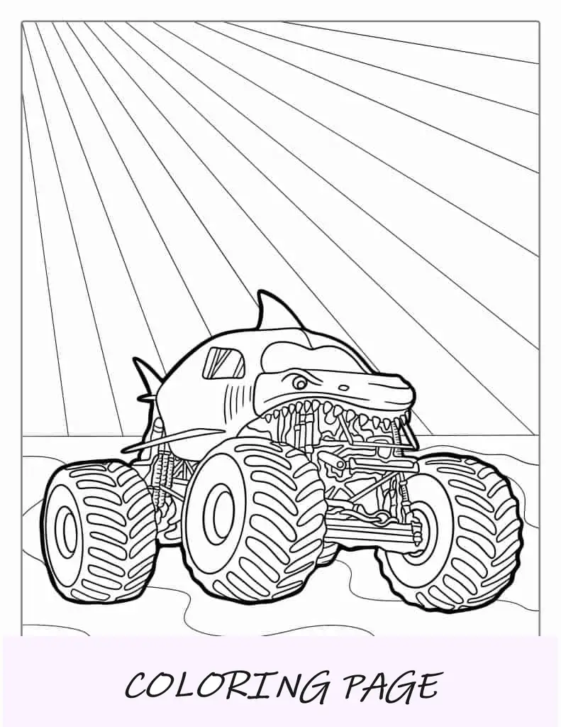 Tiburon Megaldon Monster Truck Para Colorear