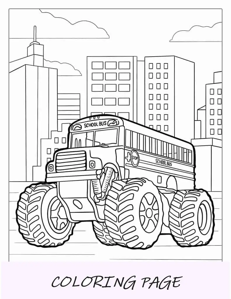 Autobús Escolar Monster Truck Página Para Colorear
