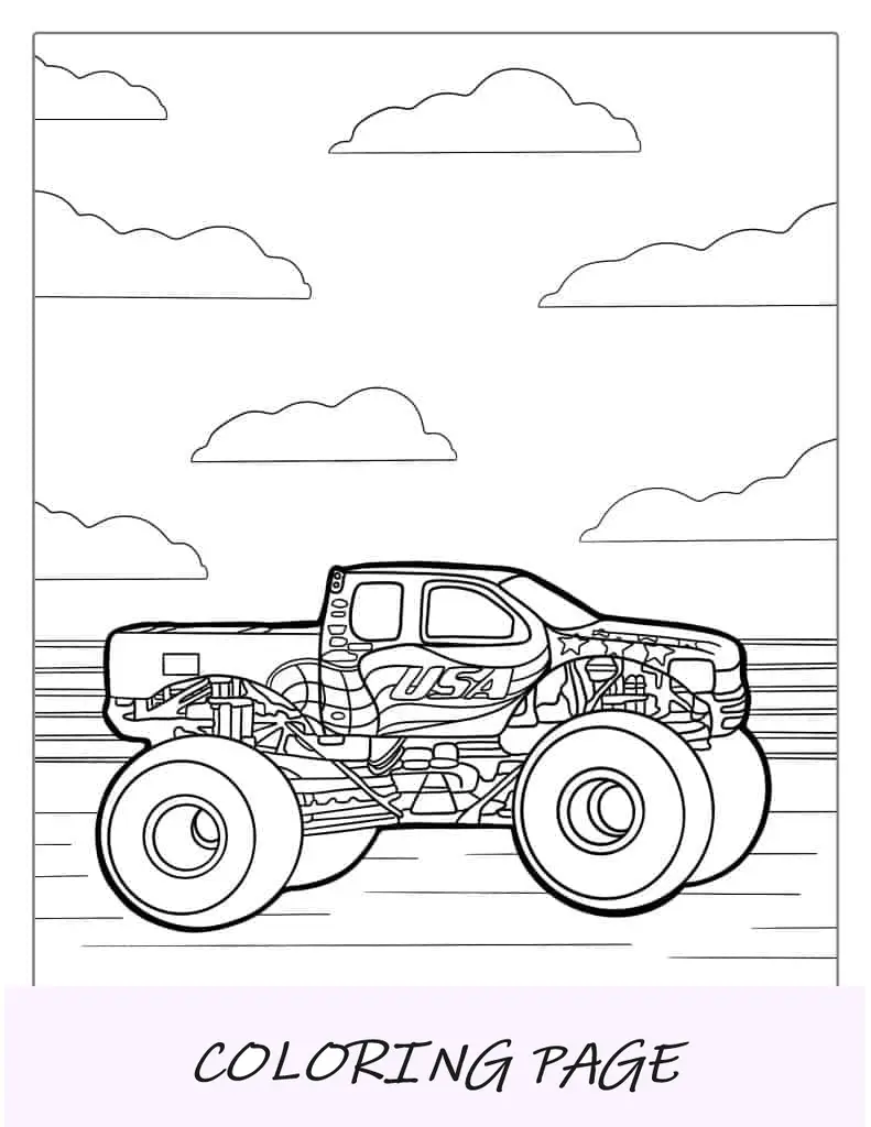 Imagen para colorear de Monster Truck de EE. UU.