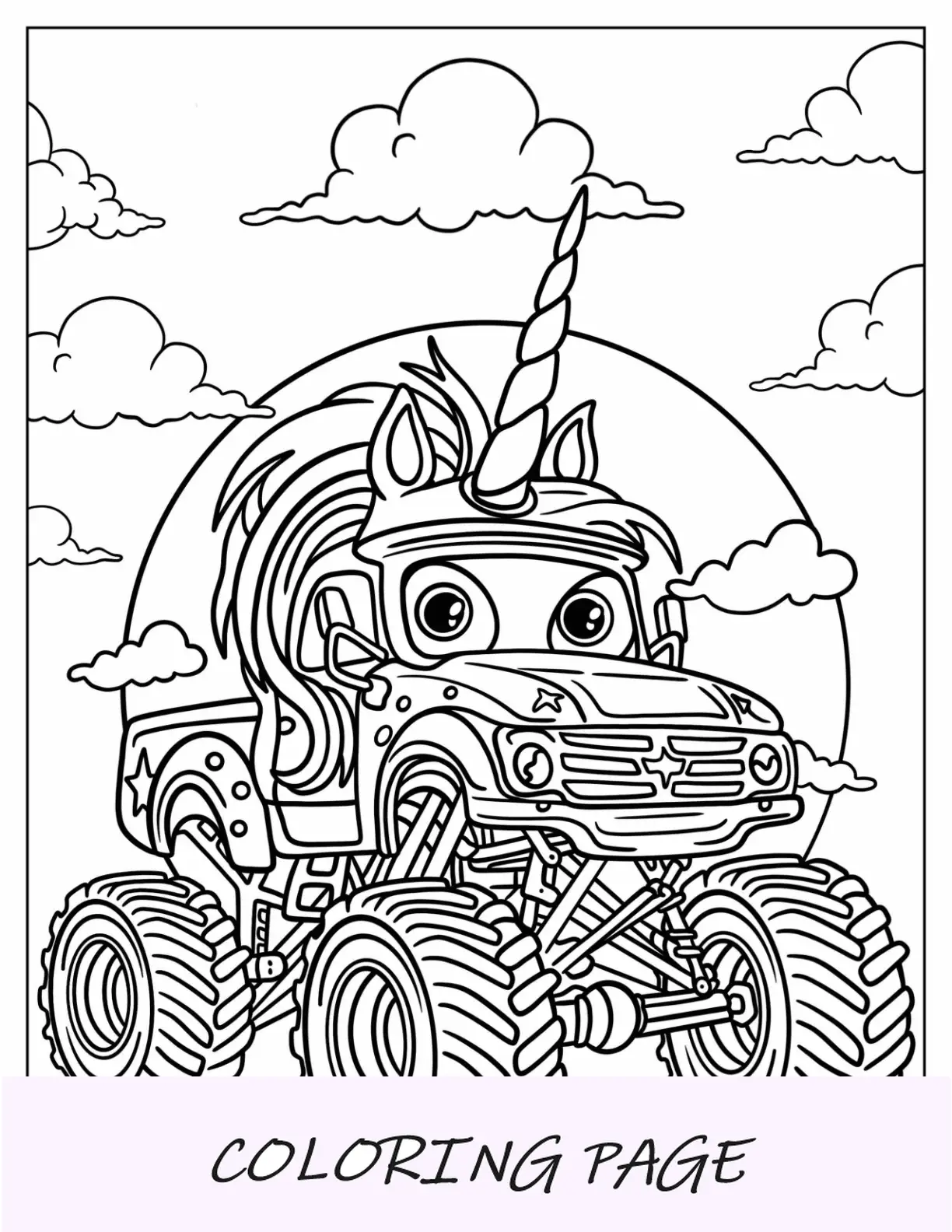 Hoja para colorear de Cute Sparkle Smash Monster Truck